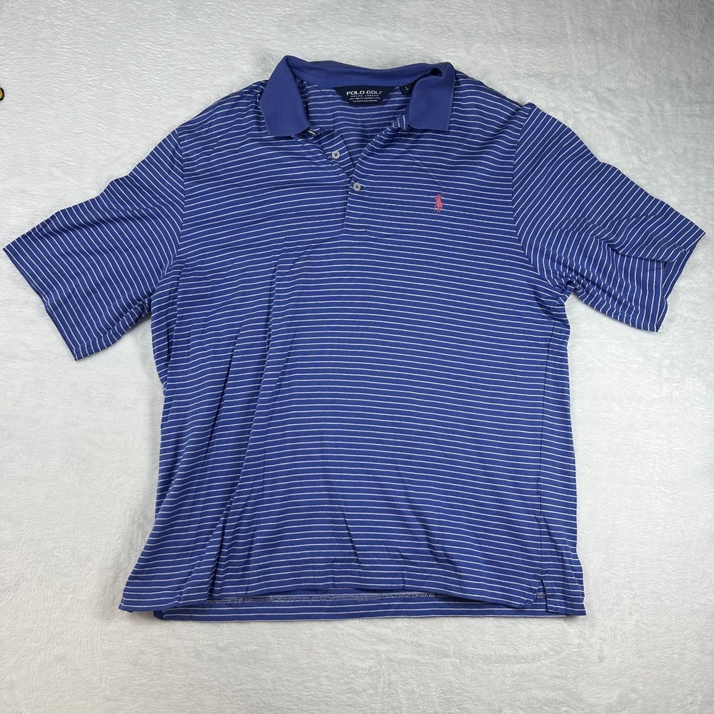 Polo Golf Ralph Lauren Shirt Mens Blue Striped Short Sleeve Golf Classic - Large